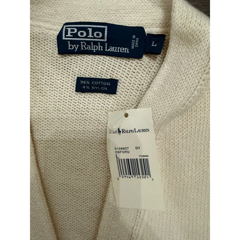 Polo Ralph Lauren Cardigan Mens Large Cream Cotton Blend NWT